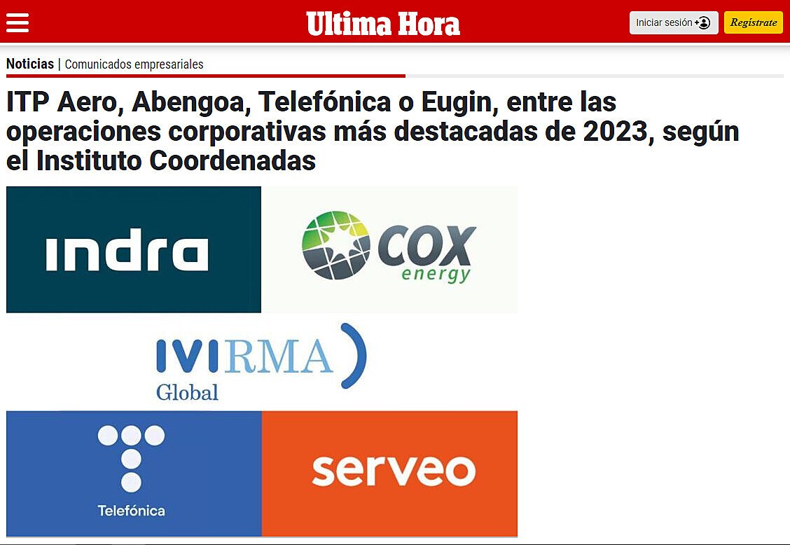 ITP Aero, Abengoa, Telefnica o Eugin, entre las operaciones corporativas ms destacadas de 2023, segn el Instituto Coordenadas